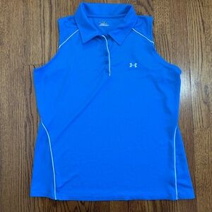 Under Armour Heat Gear Blue Sleeveless Polo Golf Tennis Size XL